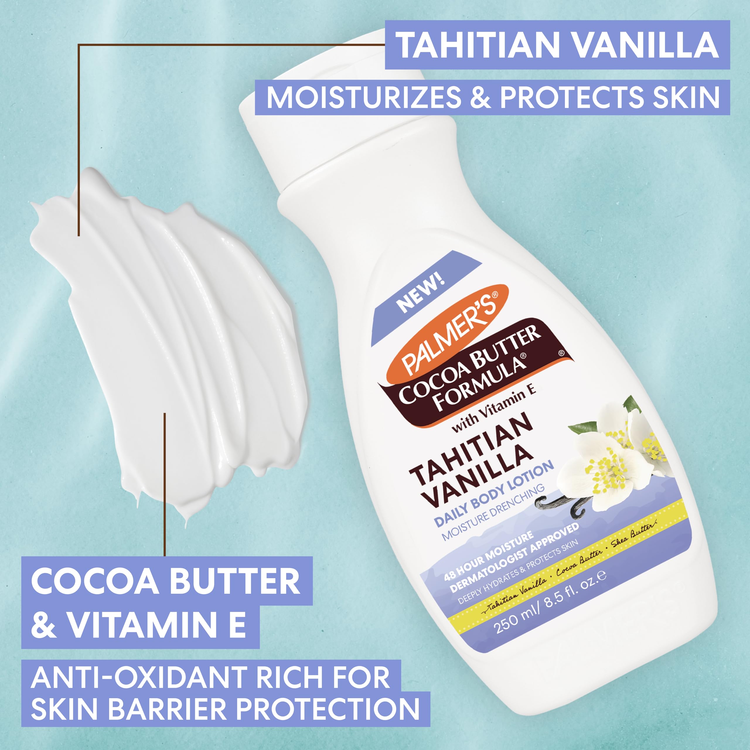 Palmer's Cocoa Butter Formula Tahitian Vanilla Body Lotion, 8.5 Oz, Daily Moisturizing Lotion for Dry Skin with Shea Butter & Vitamin E, Hydrates & Protects, Helps Provide 48-Hour Deep Moisture